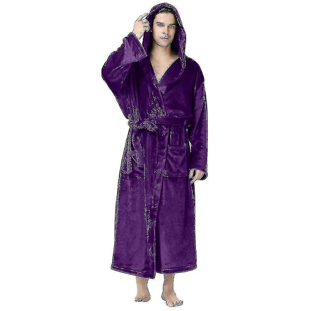 Plus Size Men Luxury Dressing Gown Hooded Warm Fleece Bathrobe Soft Amp; Cozy Lounge Robe Nightwear