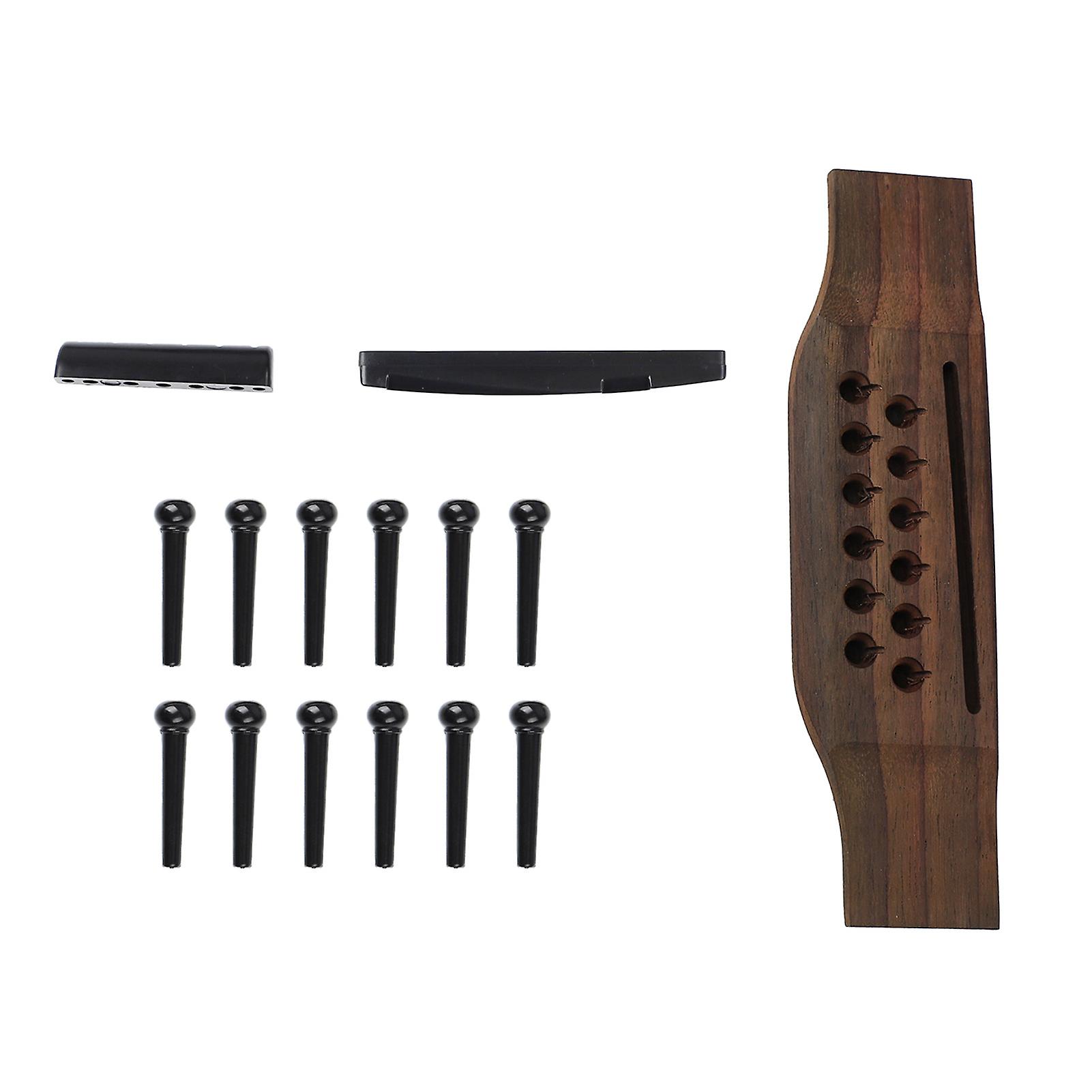15Pcs Set 12 String Guitar Rosewood Bridge Guitar Bridge Nut Saddle Black Pin for Replacement 