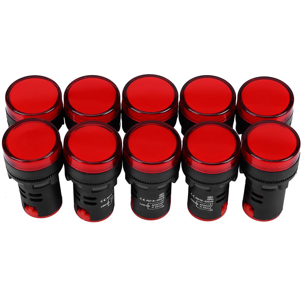 10Pcs AC/DC 24V 22mm Thread LED Electronic Indicator Signal Light (Red)
