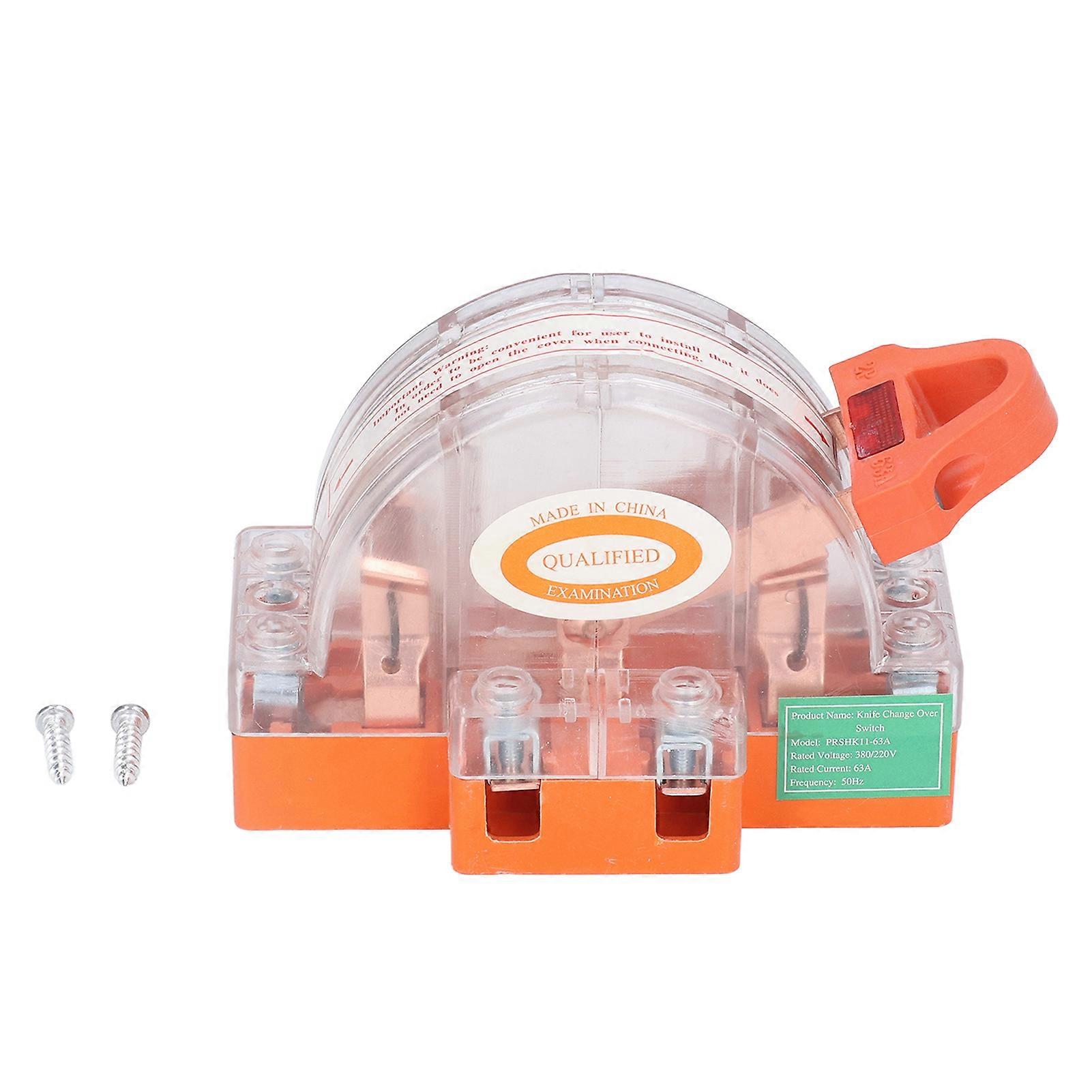 2P 63A Pure Copper Knife Switch Two-way LED Double Acting with Transparent Shell for Household Appliances AC 220V