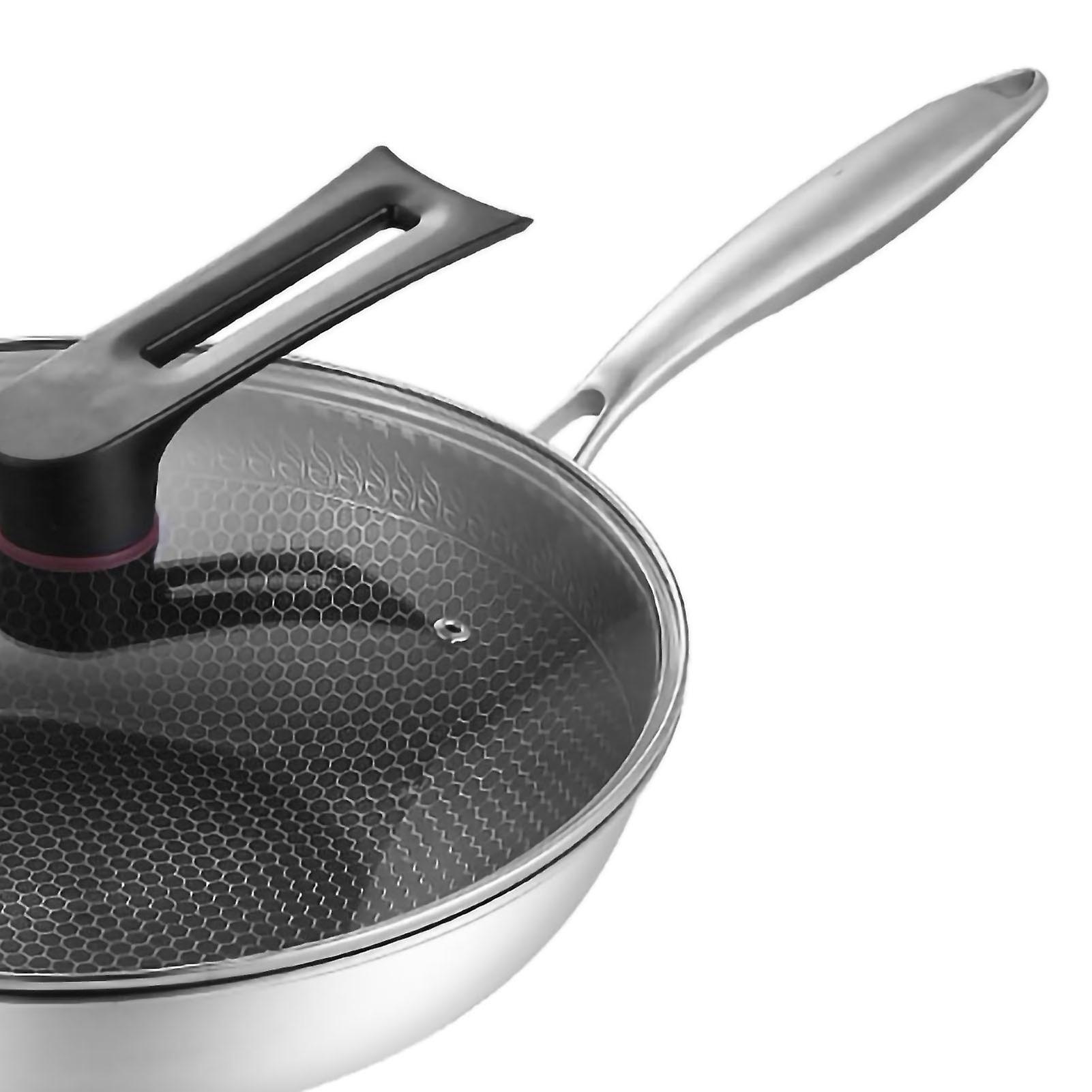 32cm Stainless Steel Wok Pan Honeycomb Nonstick 3-Layer with Lid