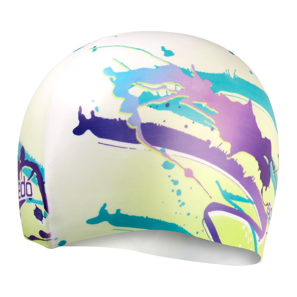 Speedo Digital Printed Silicone Cap - Graffiti Splash Spritz/ White/ Royal Purple - Womens