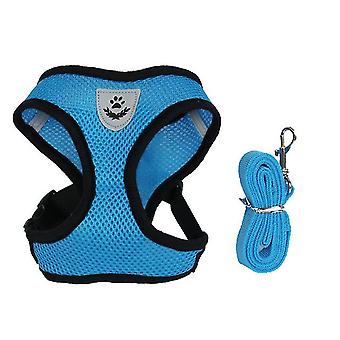 Katze Und Hund Verstellbarer Gurt Atmungsaktive Weste Walking Lead Leine Welpenhalsband Polyestergeschirr Kleiner und mittlerer Hund Katzenzubehör (Blau)