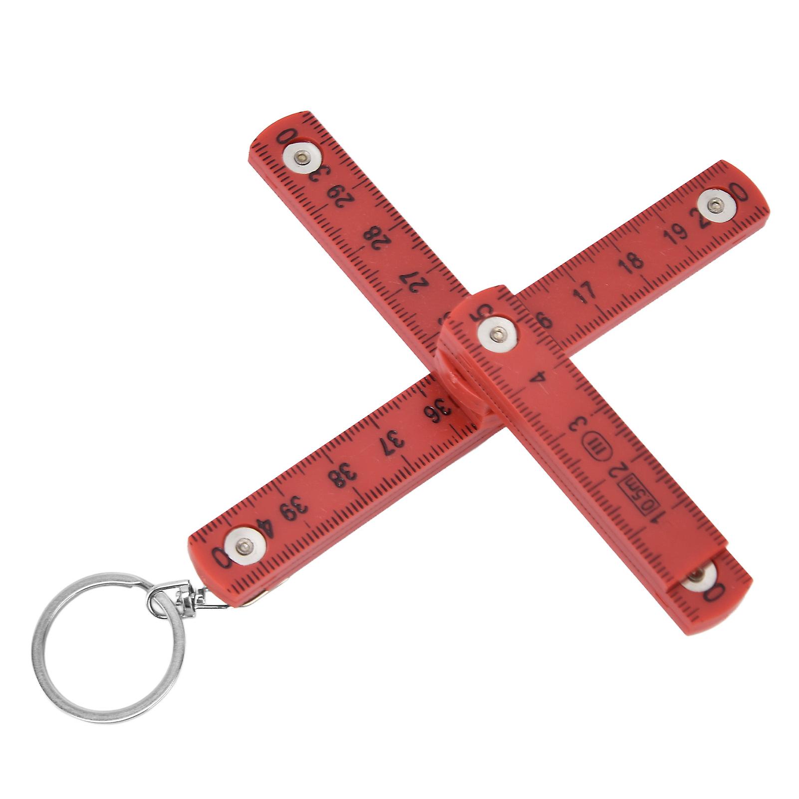 2Pcs ABS Folding Ruler Portable 0.5m Foldable Ruler with Key Ring for Carpentry Laying TilesRed