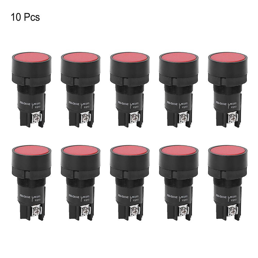 10PCs Red XB2 Flat Head Reset Control Button Switch, 22mm for Circuit Switching