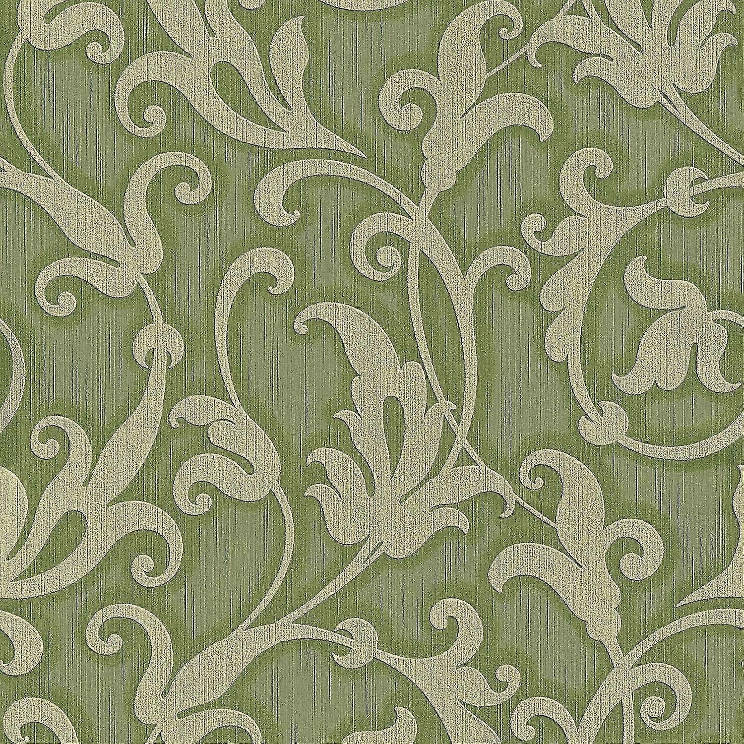 Papier peint aspect textile Profhome 954904-GU papier peint textile texturé à l'aspect textile mat vert vert-olive or 5,33 m2