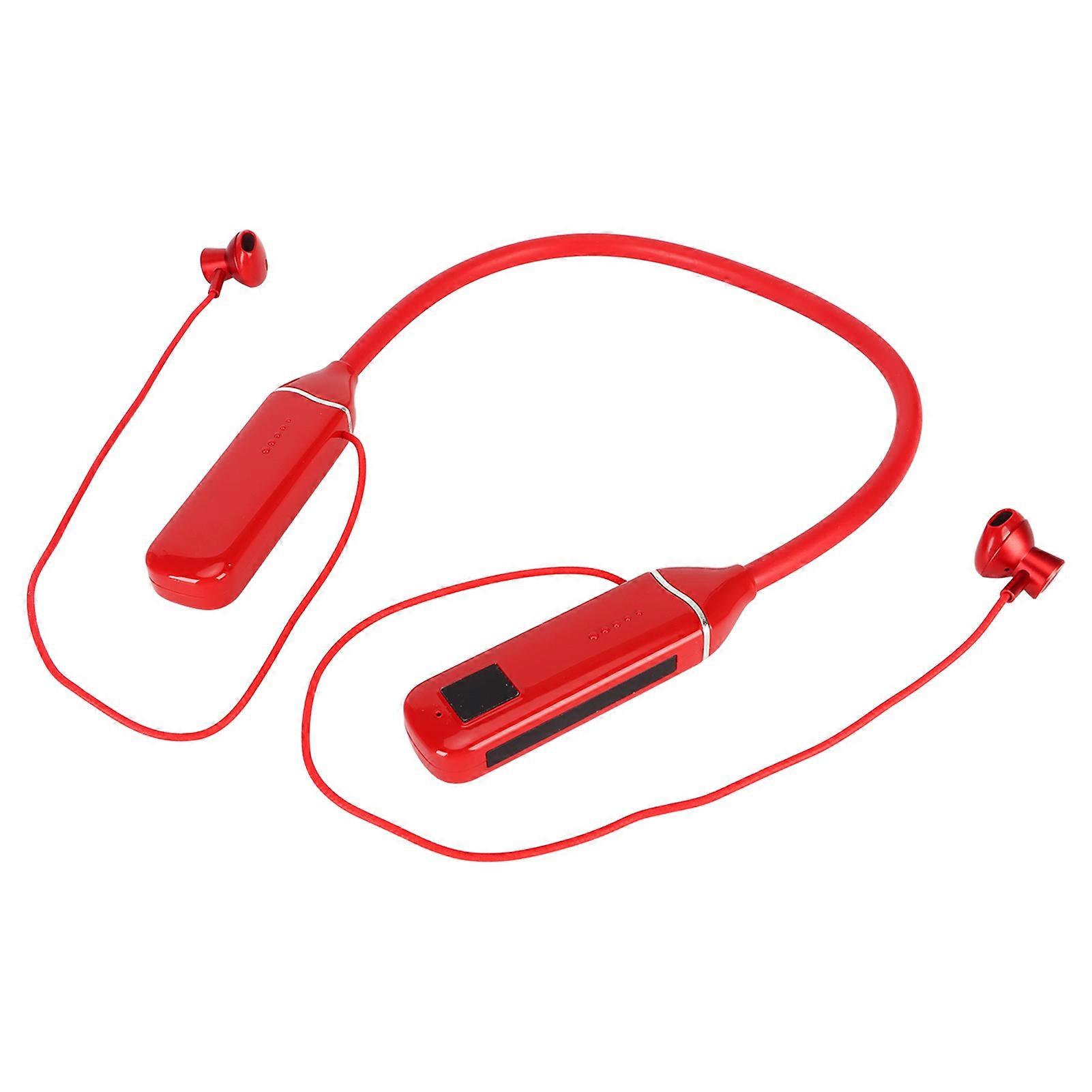 Bluetooth Neckband Headphone LED Power Display Memory Card Playback Magnetic Earbuds Headset with RGB Backlight Red 