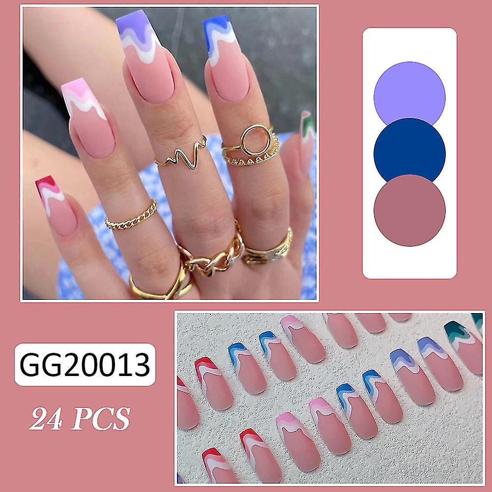 Colorful Waves Long False Nails Durable Full Cover False Nails