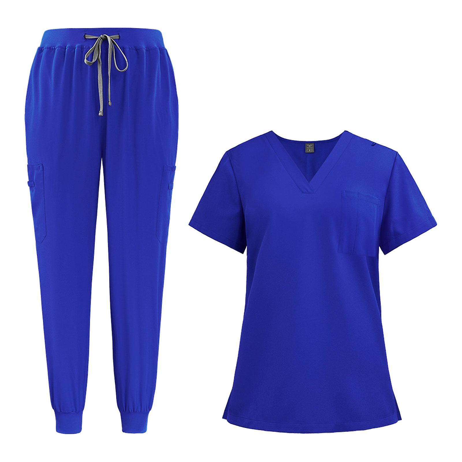 Femmes Scrub Uniform Set Costumes de travail pour les soins de santé Salon de beauté S Bleu