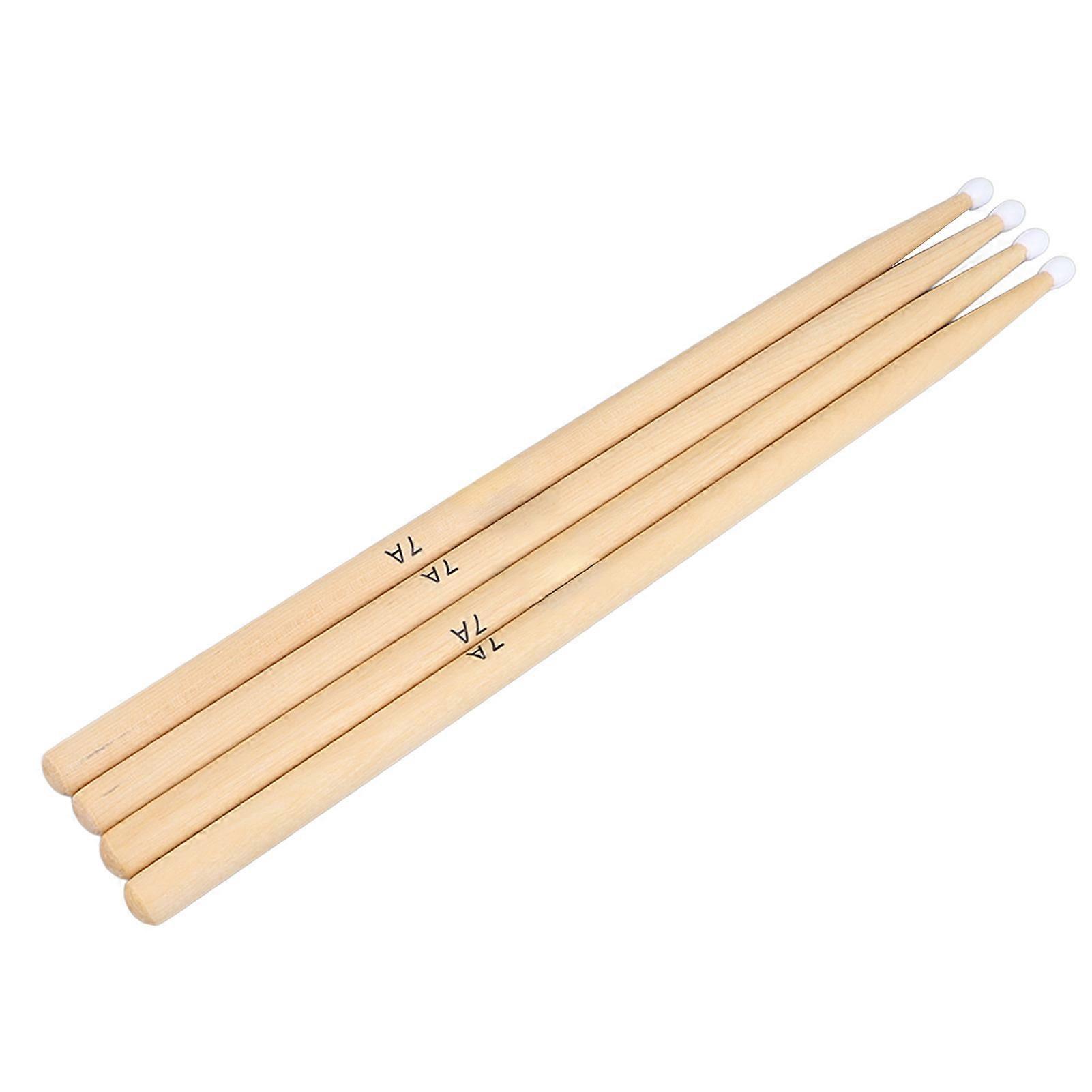2 Pairs 7A Maple Wood Drum Sticks with Nylon Tips for Percussion