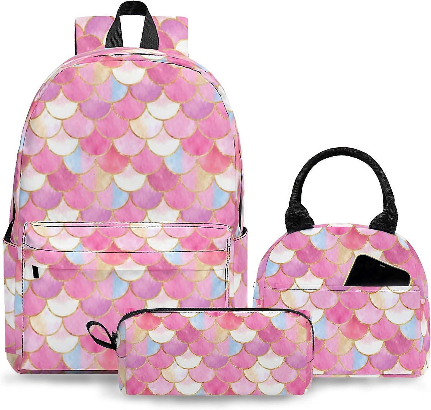 3 قطع حقيبة ظهر للأولاد والبنات الأطفال حورية البحر المدرسة مجموعات مع حقيبة غداء مقلمة ، 17 بوصة خفيفة الوزن مجموعة 3 في 1 للمراهقين Elementar