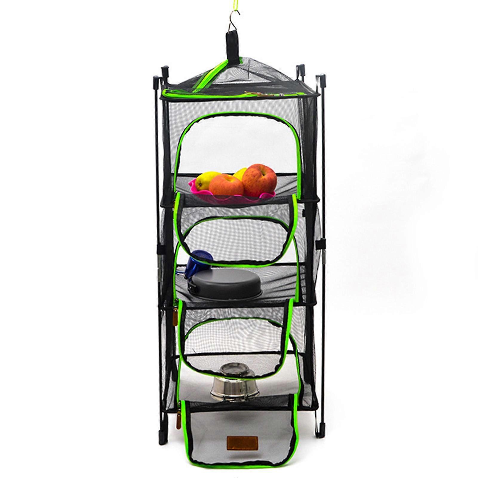 3 Layer Hanging Mesh Rack Foldable Multifunction Portable Foldable Drying Net For Vegetables Flowers Green