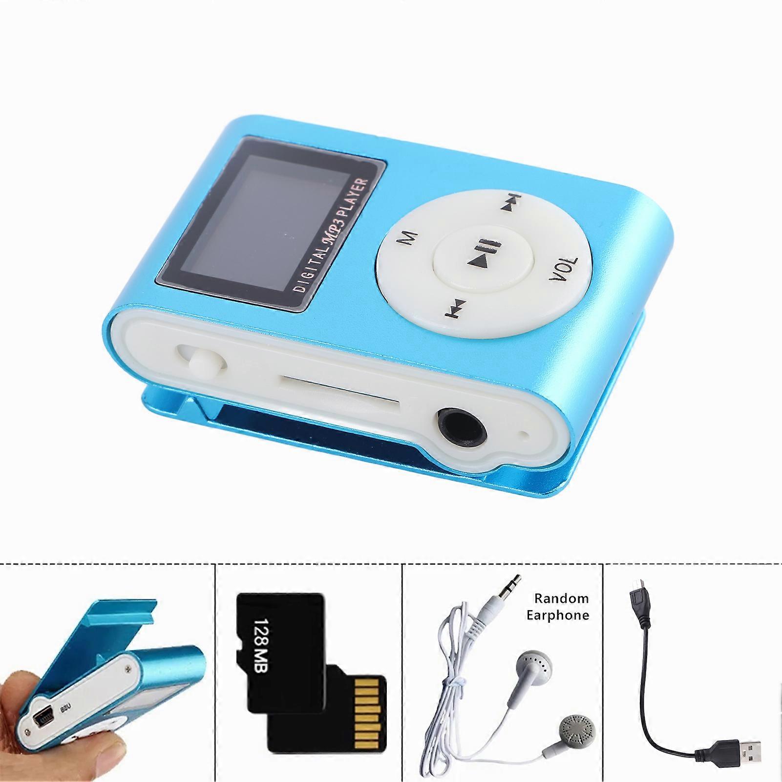 Mp3 Music Player 128m Song Card Portable Mini Music Player With Metal Shell For Students Sports Running Blue