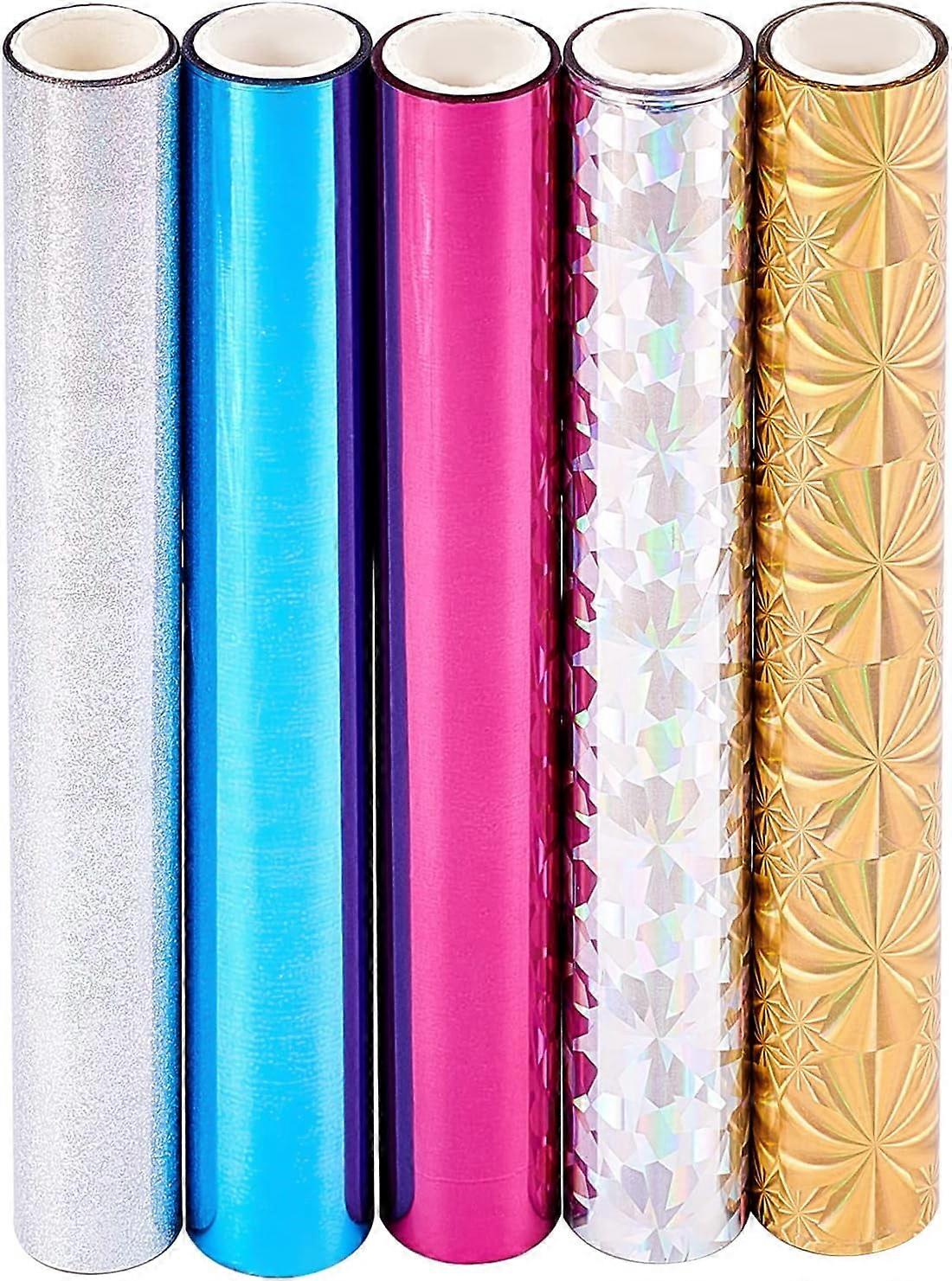5 Colors Total 25m Gold Reactive Foil Transfer Foil Paper 15cm Wide Glimmer Hot Foil Paper Rolls for DIY Foil Paper Embossing Scrapbooking Craft Proje