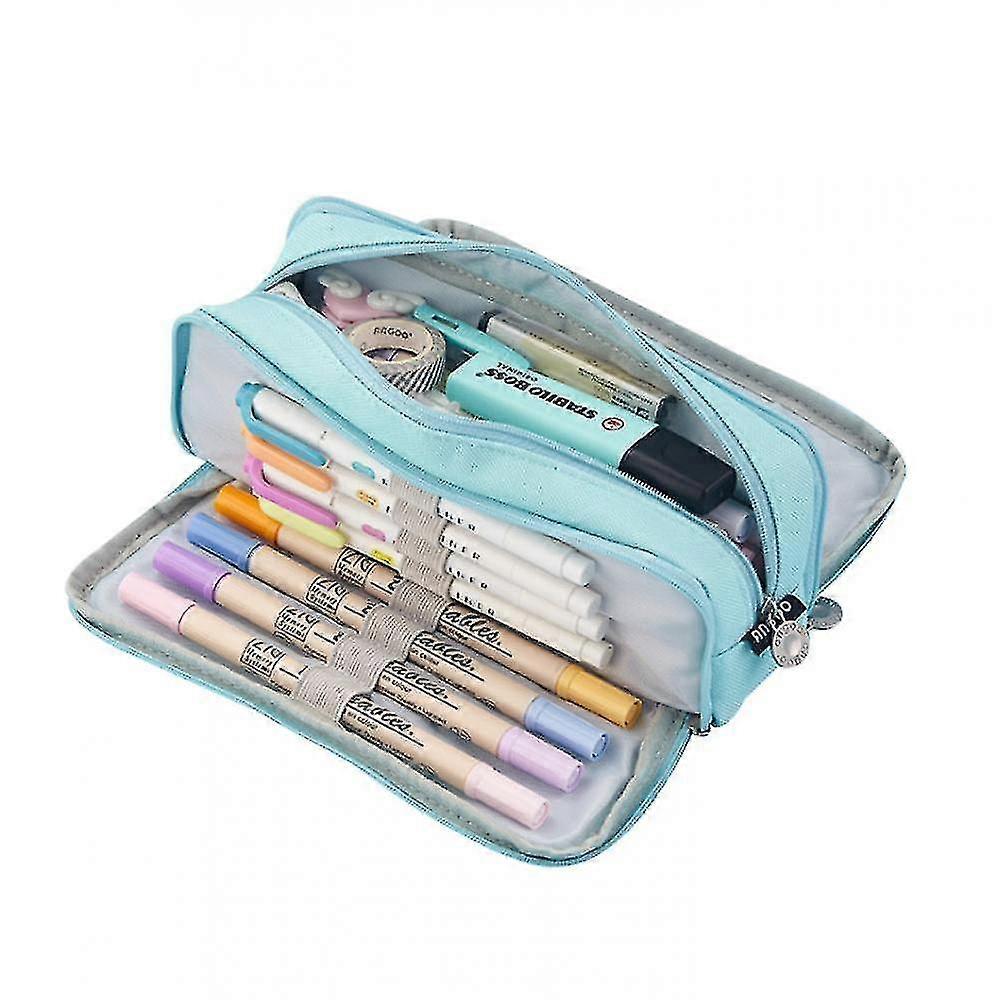 Large Pencil Case Big Capacity 3 Compartments Canvas Pencil Pouch For Students