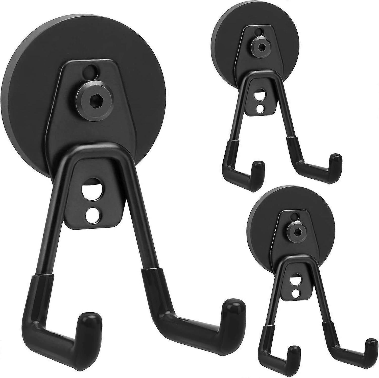 3 Packs Strong Magnetic Hooks Heavy Duty Garage Hooks Double Hooks Design, Industrial Hooks for Hanging, Utility Magnetic Hanger for Toolbox, Hammer, 