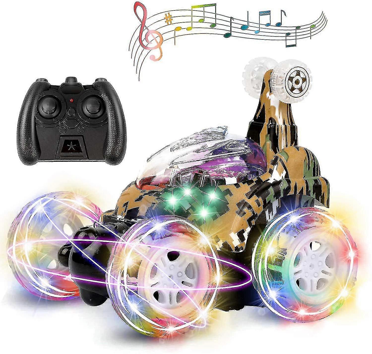 Remote Control Car, Rc Stunt Car Invincible 360rolling Twister With Colorful Lights & Music Switch, Rechargeable Remote Control Car For Boys And Girls