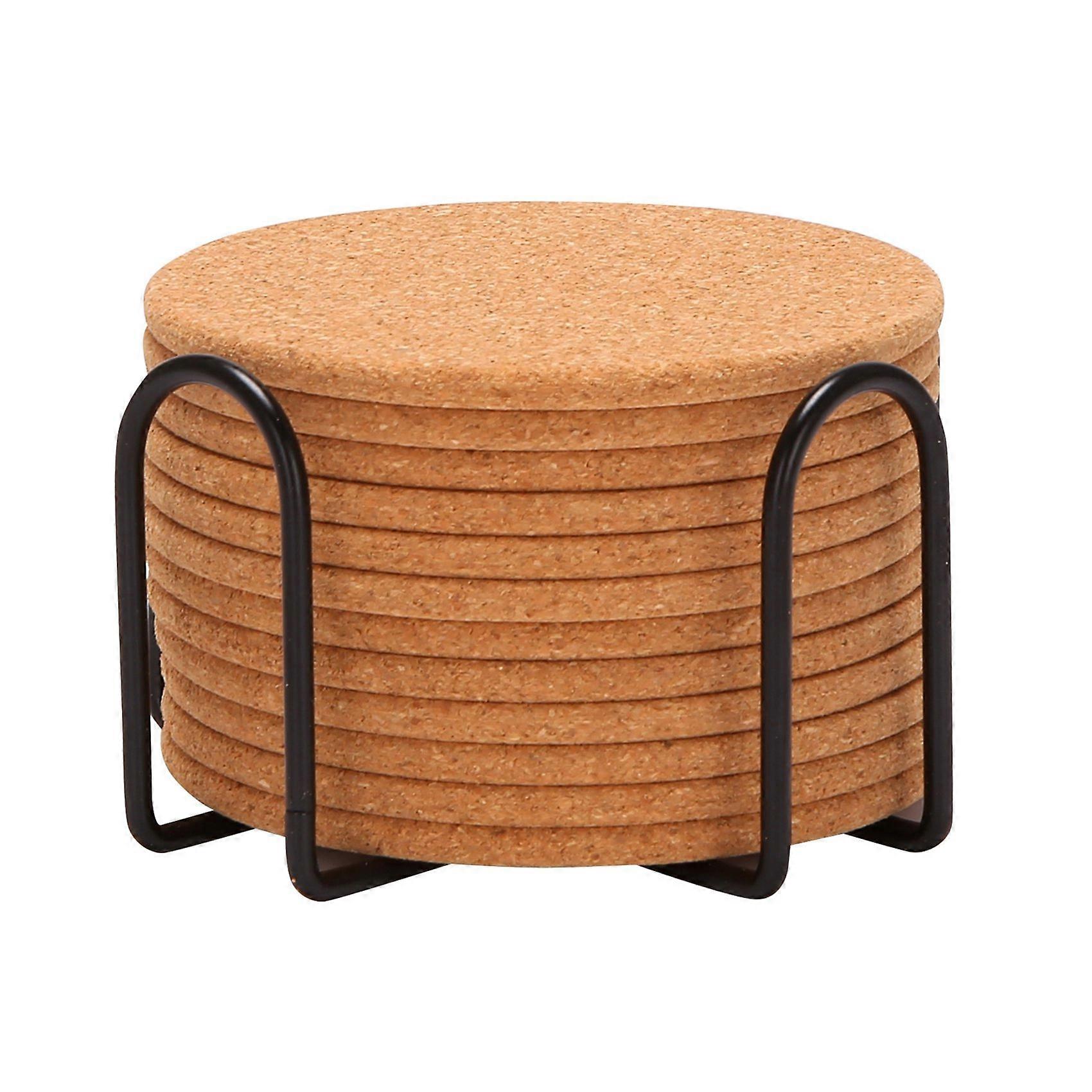Pack of 12 Absorbent Cork Coasters with Holder, Heat-Resistant Cup Mat Set,Reusable Round Drink Coa