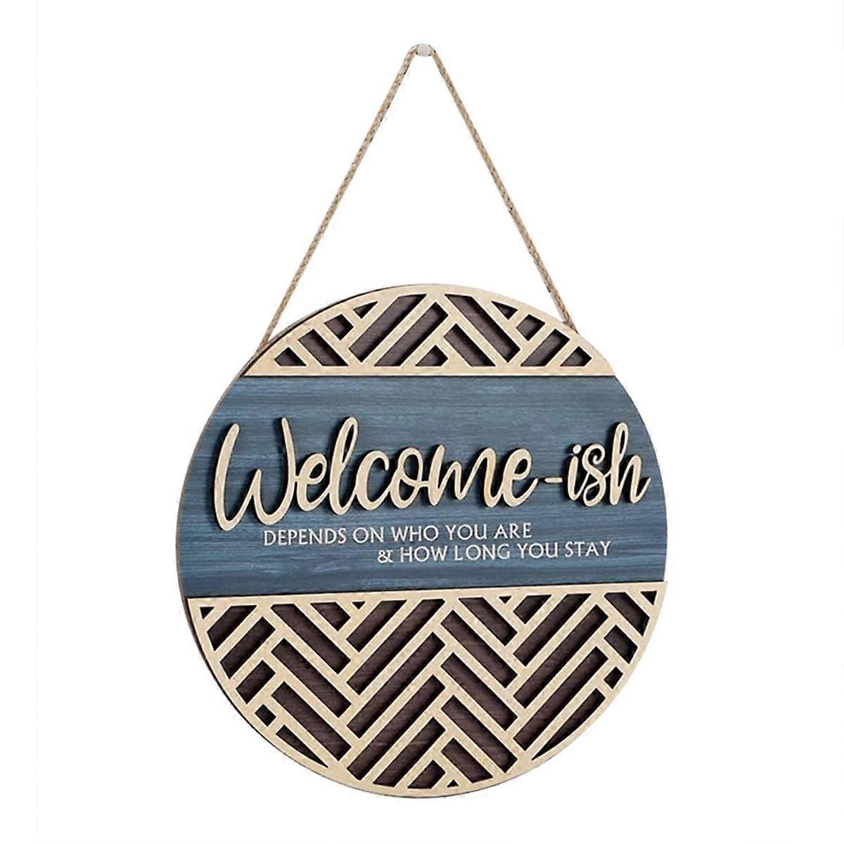 3D Welcome Hanging Sign Plaque for Front Door Wall Decor, Funny Welcome-Ish Wooden Hanger, Rustic M
