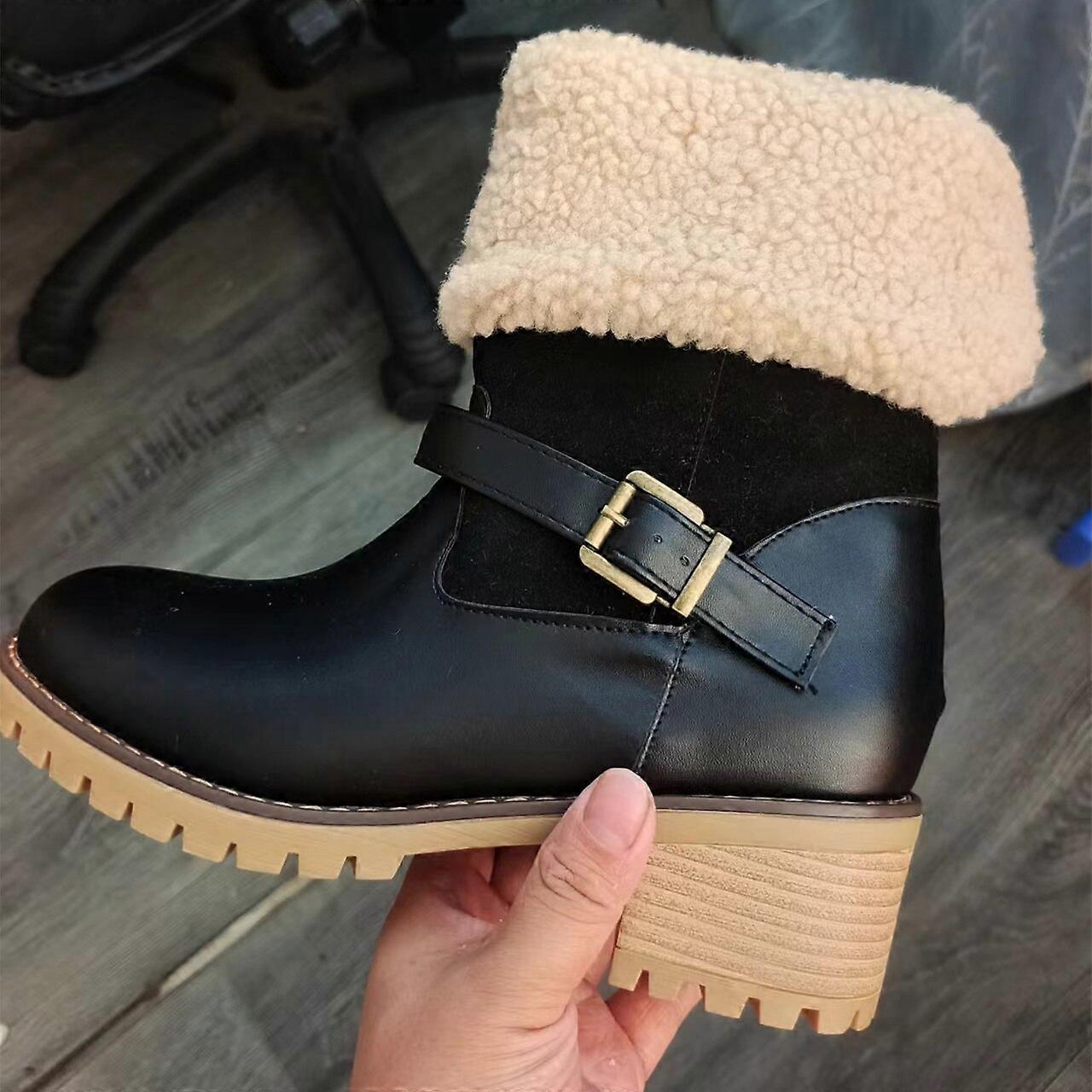 Musim Gugur dan Musim Dingin Baru Mewah Hangat Mode Flange Blok Tumit Sol Tebal Dua Memakai Sepatu Koboi Salju untuk Wanita