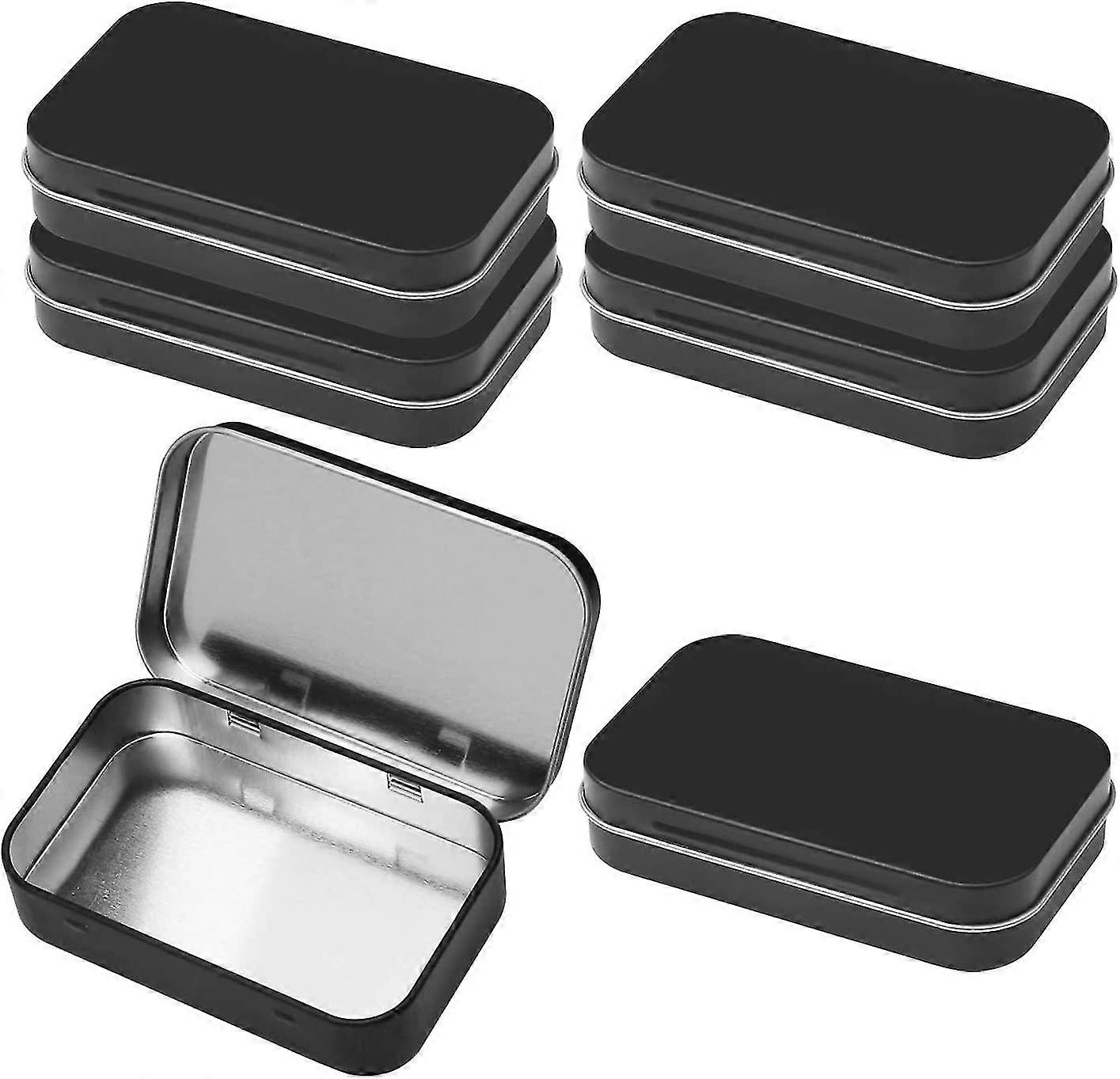 6 Pieces Frosted Storage Tin Portable Rectangular Empty Hinged Container (black)