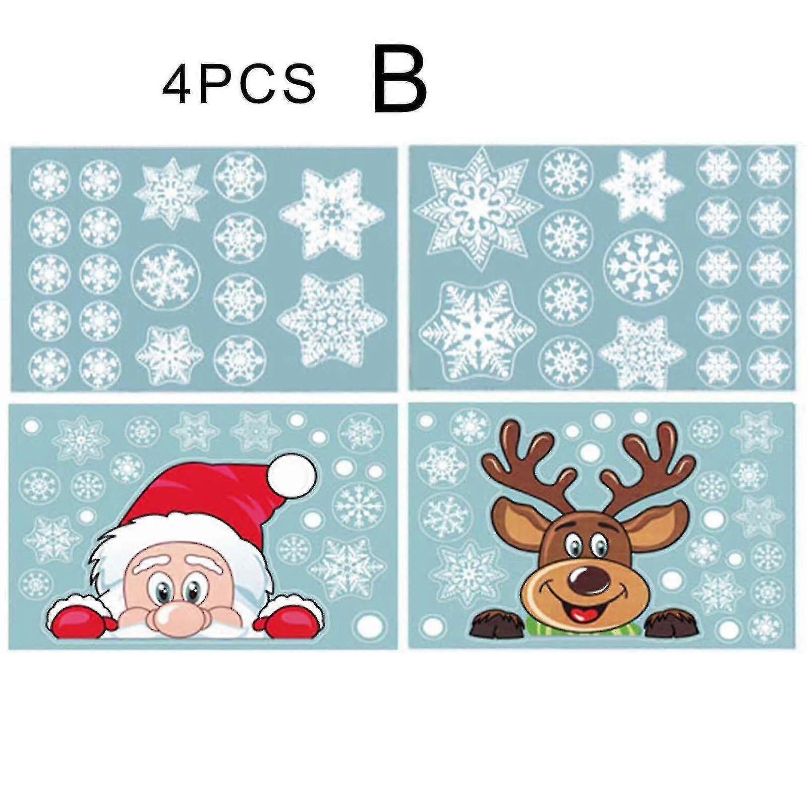 4pcs Christmas Elements Wall Sticker Double Sided Electrostatic Patterned Xmas Home Decor H