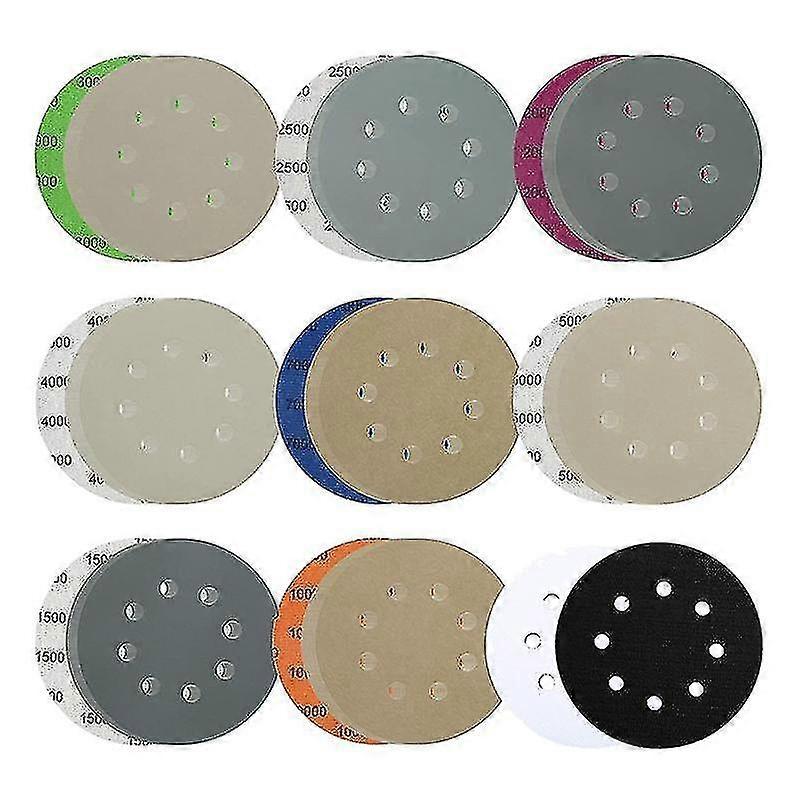 64 Pcs Sanding Disc, 5inch 8 Hole Sandpaper With 2 Interface Pads