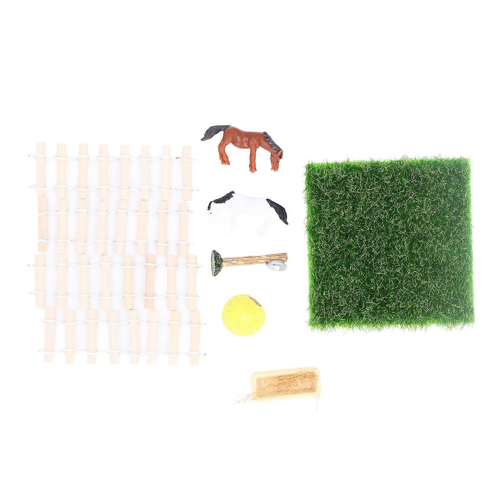 1 : 12 Scale Fence Horse Stable Model Dollhouse Miniature Ranch Model Decorative Racecourse Model Small Horse Barn Toys Wood Color