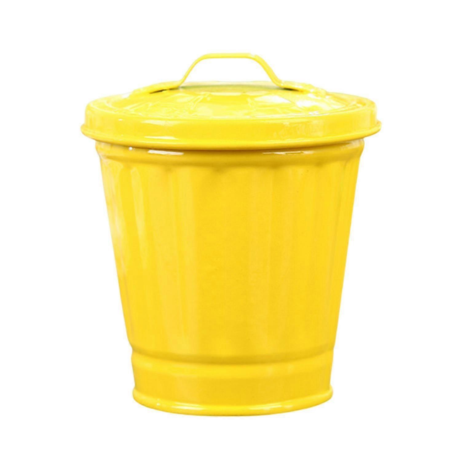 Desktop Trash Can with Lid Bucket ShapeLeakproof Garbage Storage Coated Large Opening Waste Bin