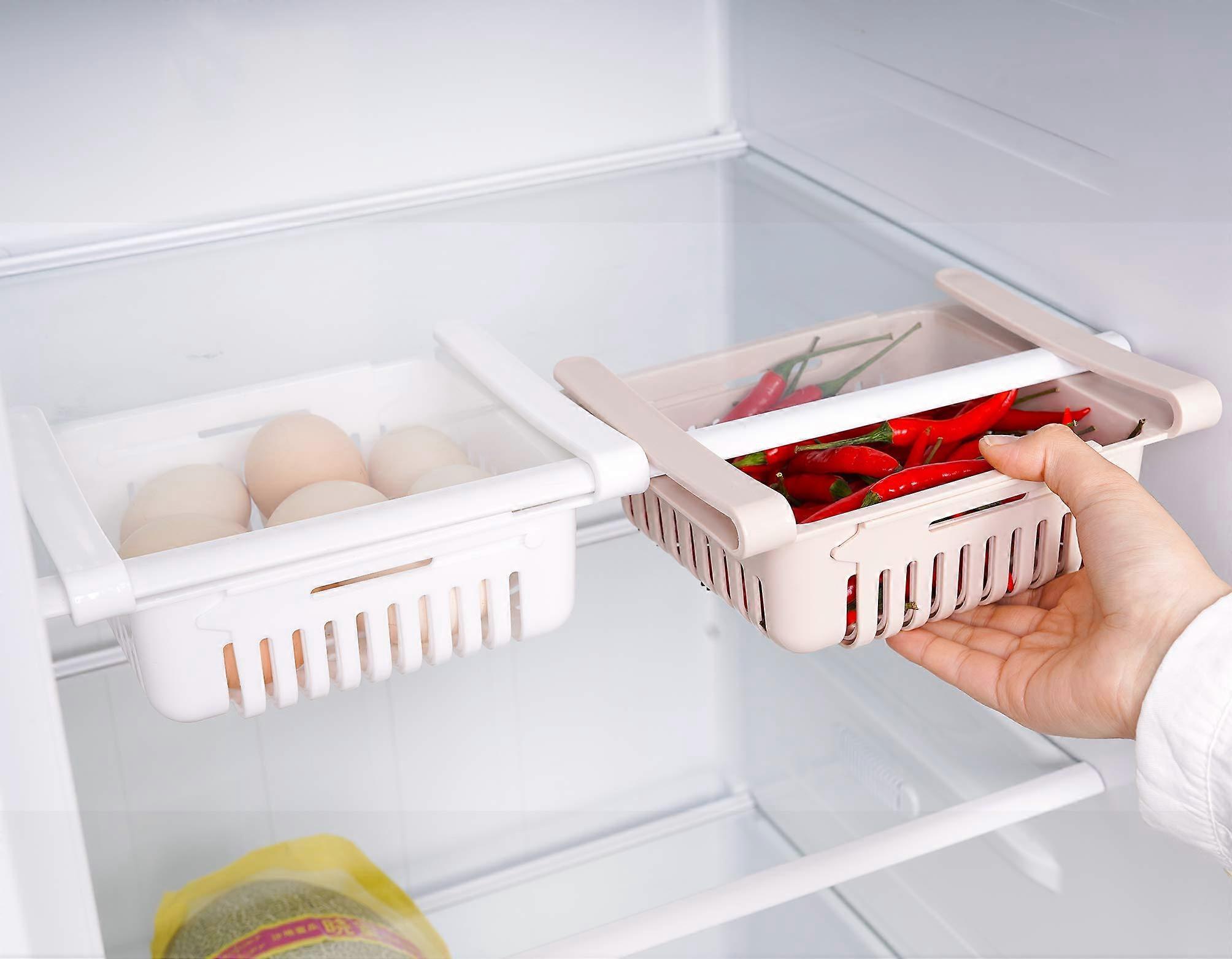 2 Pcs Retractable Drawer Organizer For Fridge, Refrigerator Storage Organizer Keep Tidy Shelf Organiser for Vegetables