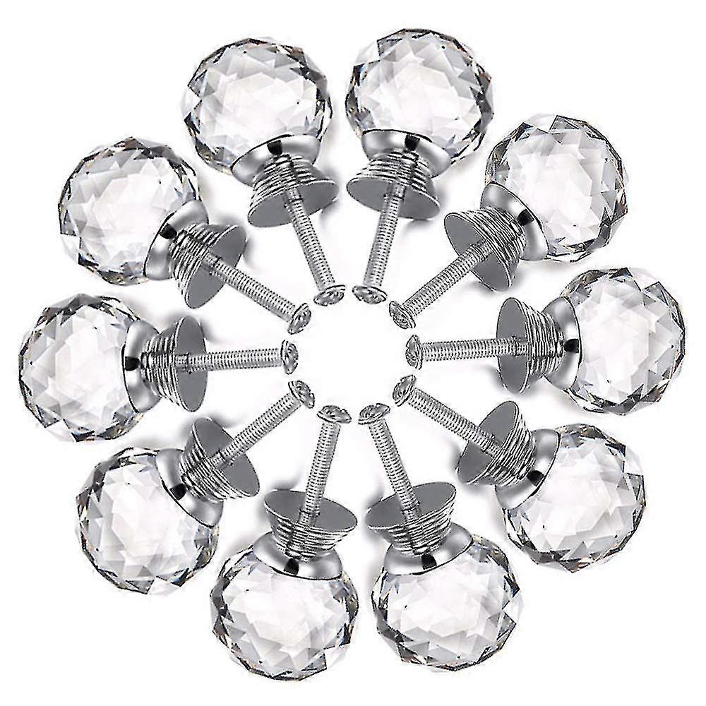 10pcs Crystal Knobs, 30mm Door Knobs Diamond Shape Design Crystal Glass Knobs Cupboard Drawer Pull
