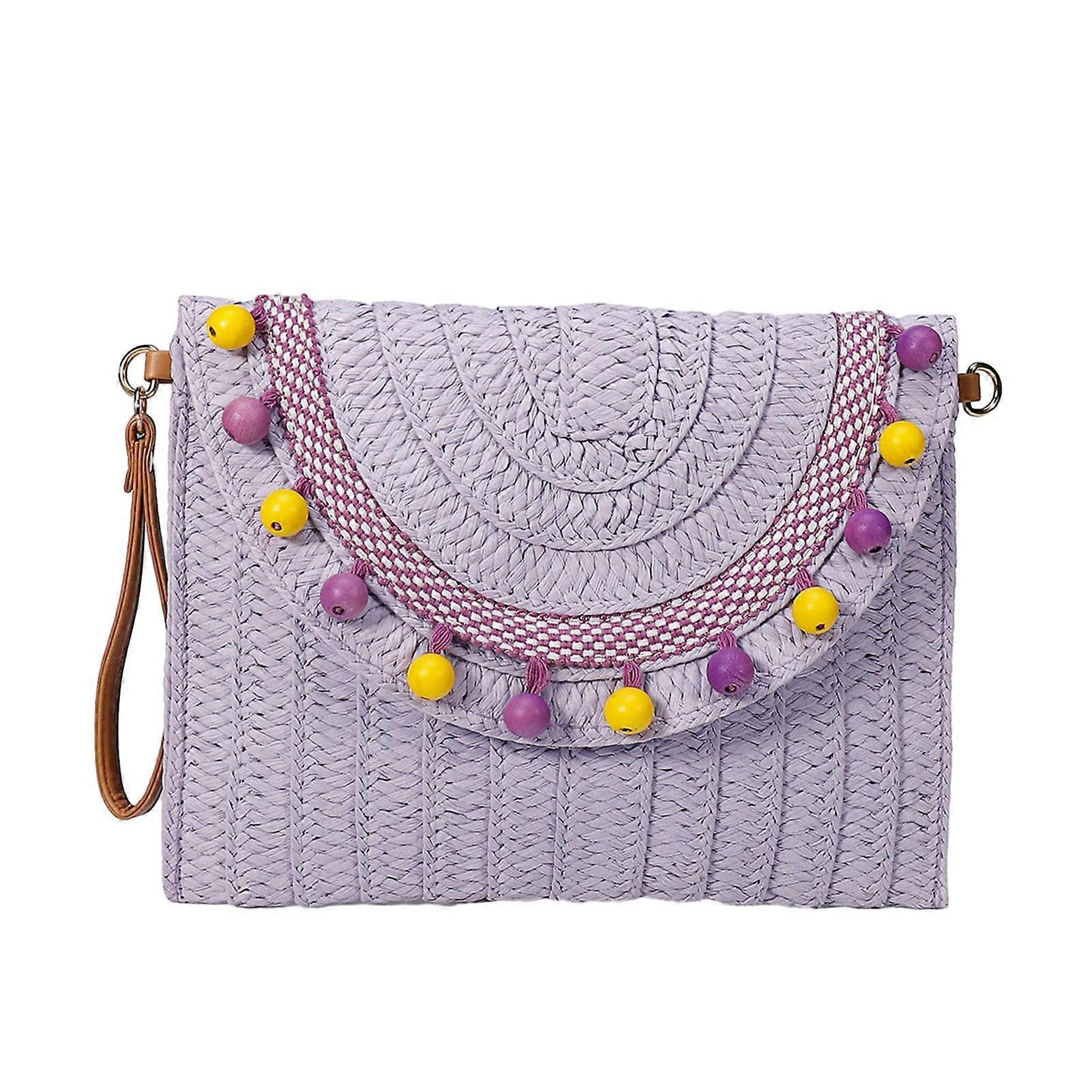 Stylish Handmade Straw Shoulder Bag with Beads Large Capacity Crossbody Wallet Combo for Summer Essentials KAESI