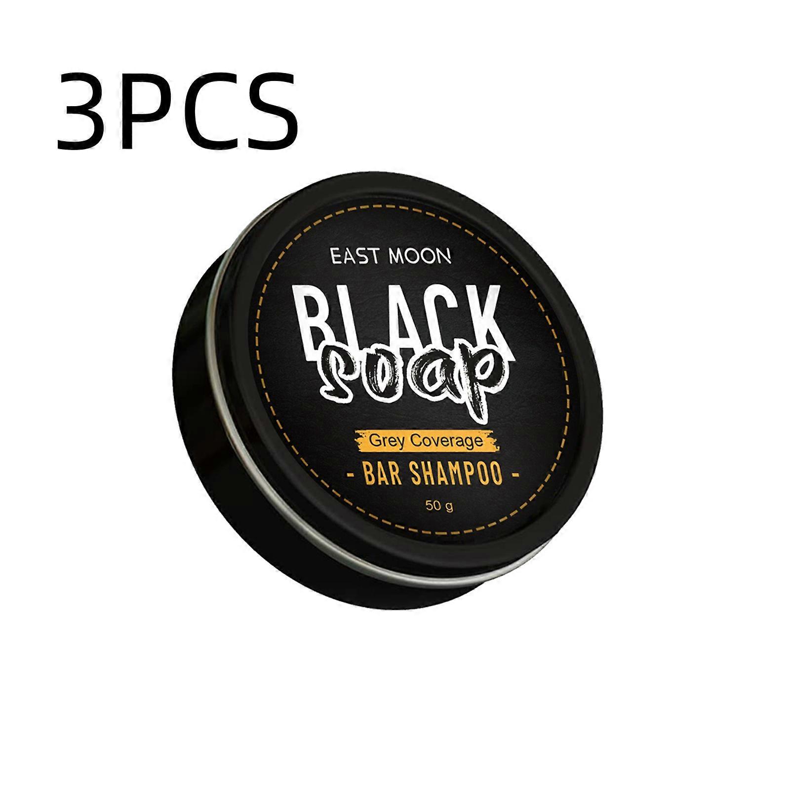 3PCS Men's Grey Coverage Bar Shampoo Jabón negro oscurecedor para canas