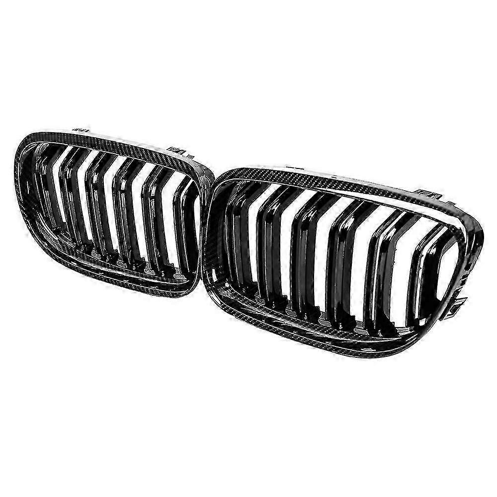 Car Carbon Fiber Glossy Black Double Slat Front Kidney Grille