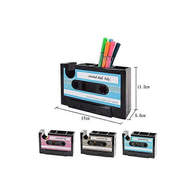 Creative Tape Pen Holder, Retro Cassette Tape Dispenser, Stationery Desk Tidy Container, Office Stationery Storage Container (Blue)
