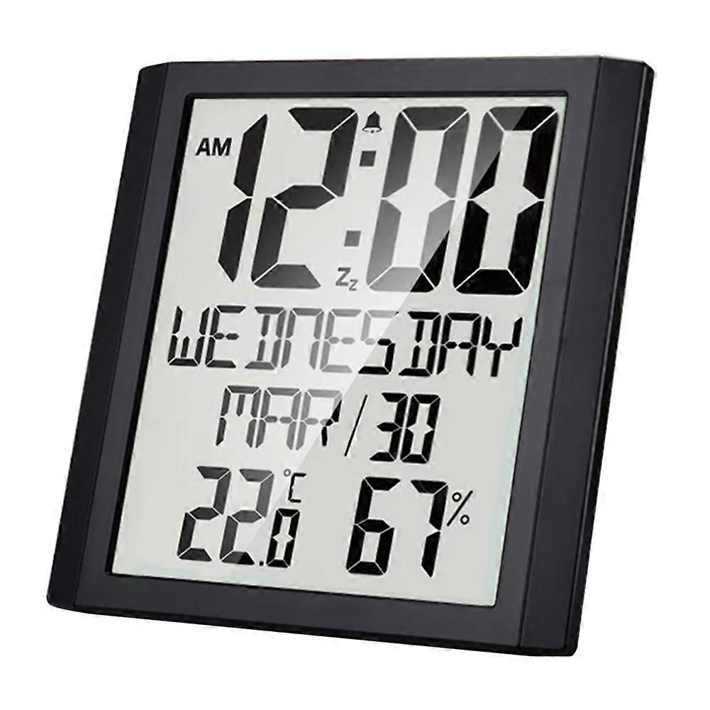 Digital Wall Clock with Temperature & Humidity 8.6 inch Large Display Time/Date/Week Alarm Clock fo