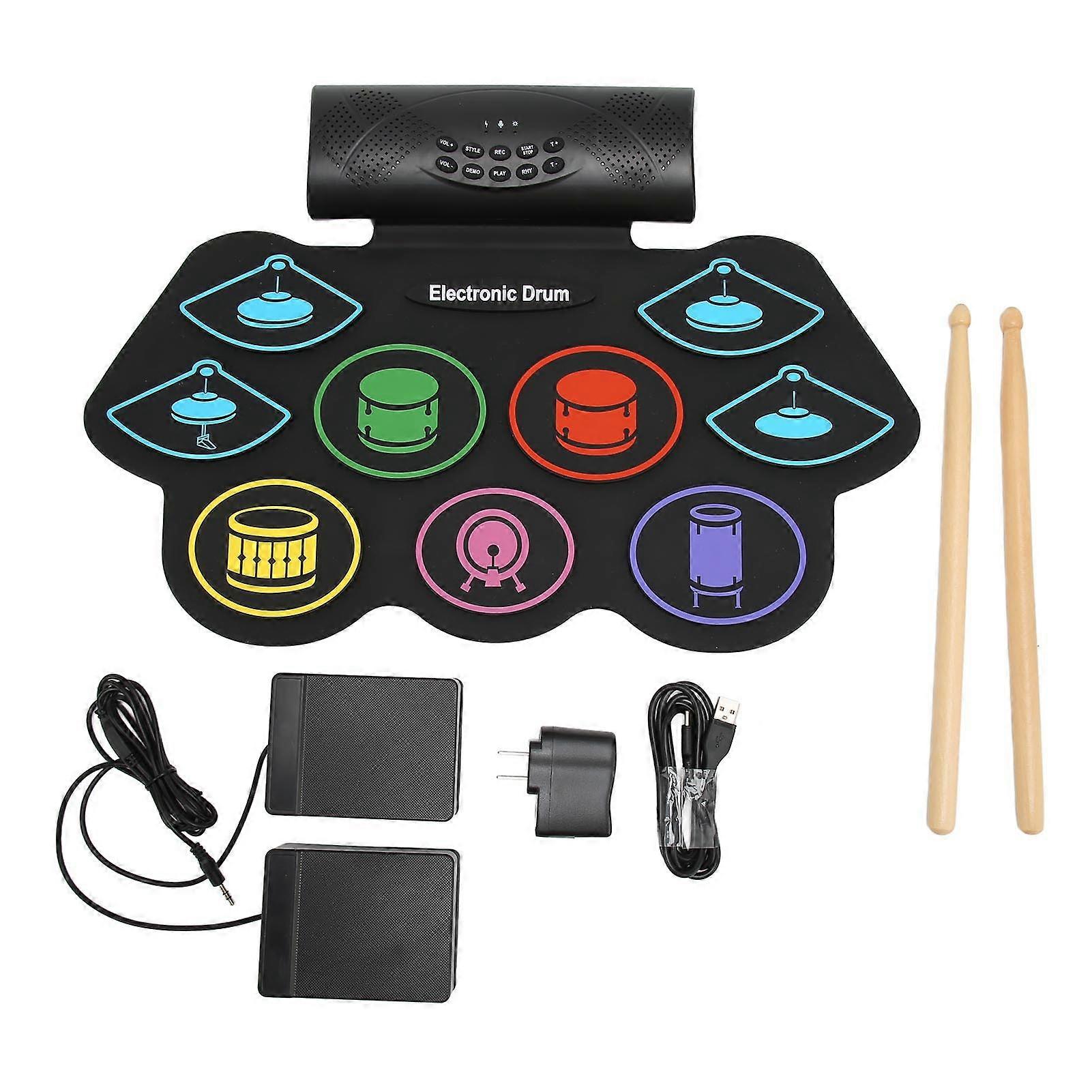 9 Pads Color Electronic Drum External Voice Portable Drum Practice Pad Set BT Support 100?240V US Plug