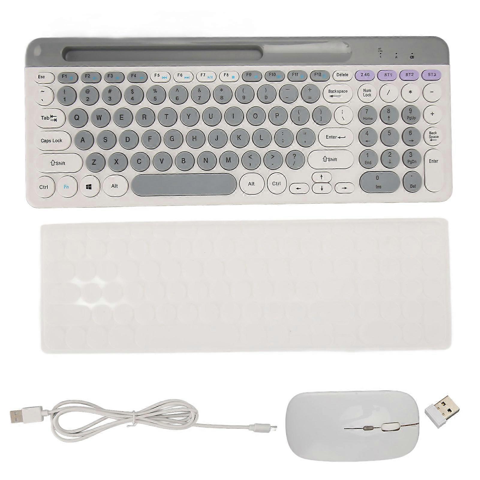 Ensemble clavier et souris sans fil rechargeable style rétro 2,4 GHz Bluetooth blanc