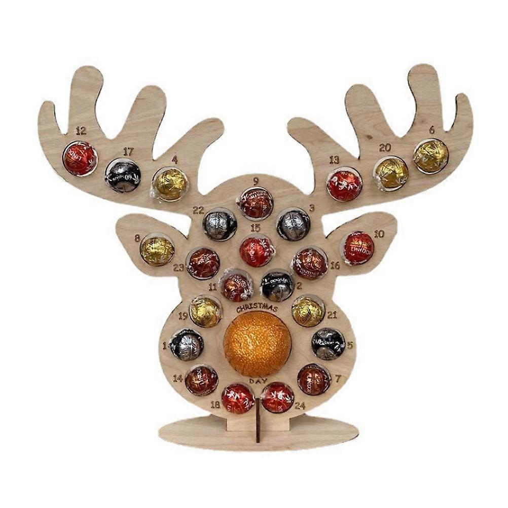 Christmas Advent Countdown Calendar Wooden Xmas Tree Deer Head Shaped Stand Chocolate Candy Display Stand with 24 Hole for Party Decoration