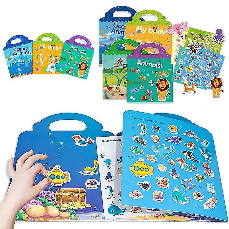 Kids Reusable Sticker Book Multiple Scenarios Cartoon Diy Puzzle Educational Cognition Learning Toys For Child Age 2-4 Gift