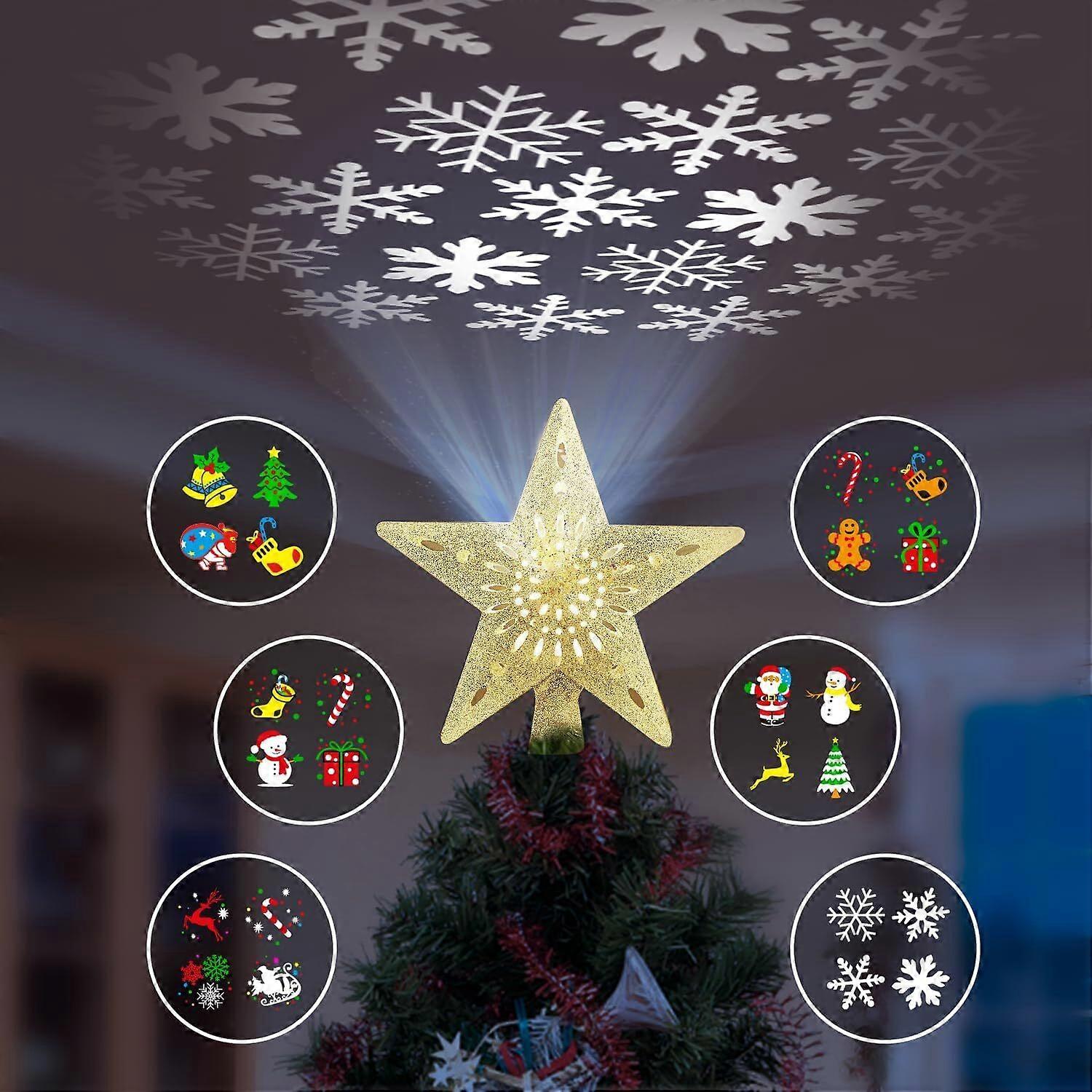 Christmas Tree Topper Lighted Star with 6 Projected Patterns
