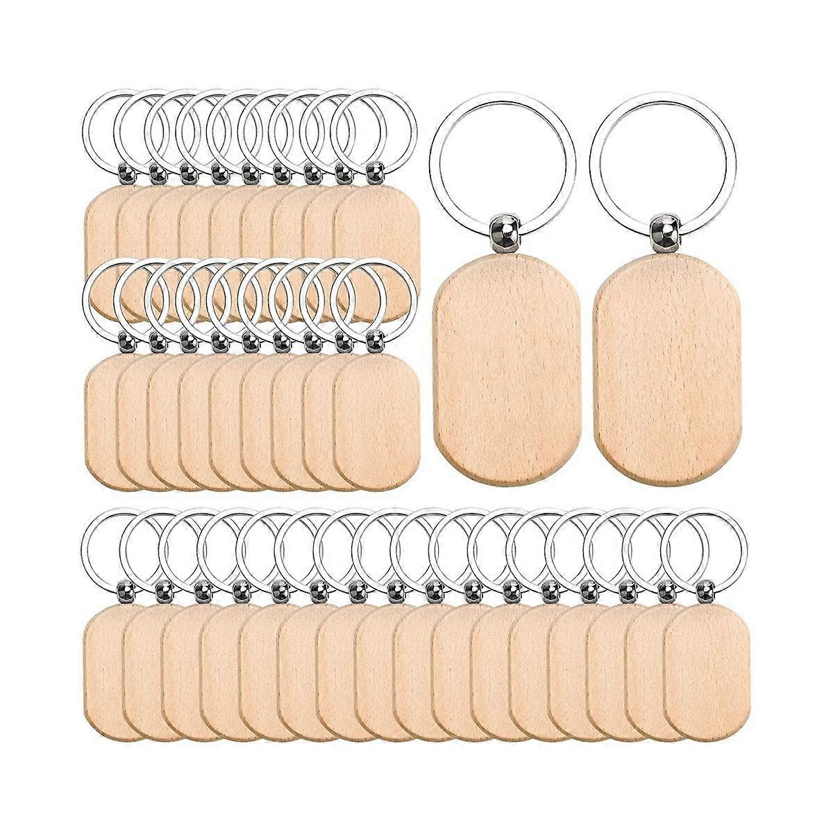 110PCS Wood Keychain Blanks, Unfinished Wood Key Tag, Wood Engraving Blanks Key Chain for -Rounded