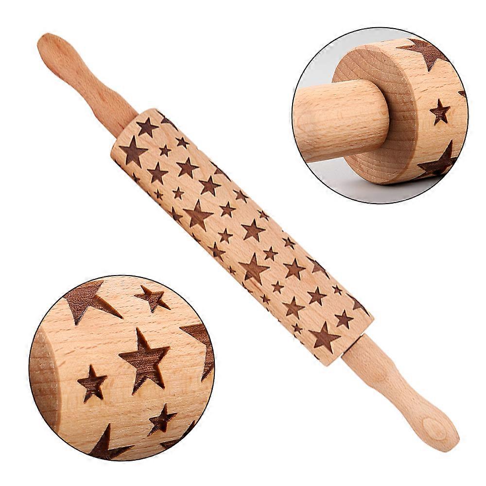 Embossed Wooden Rolling Pin, Engraved Embossing Rolling Pin