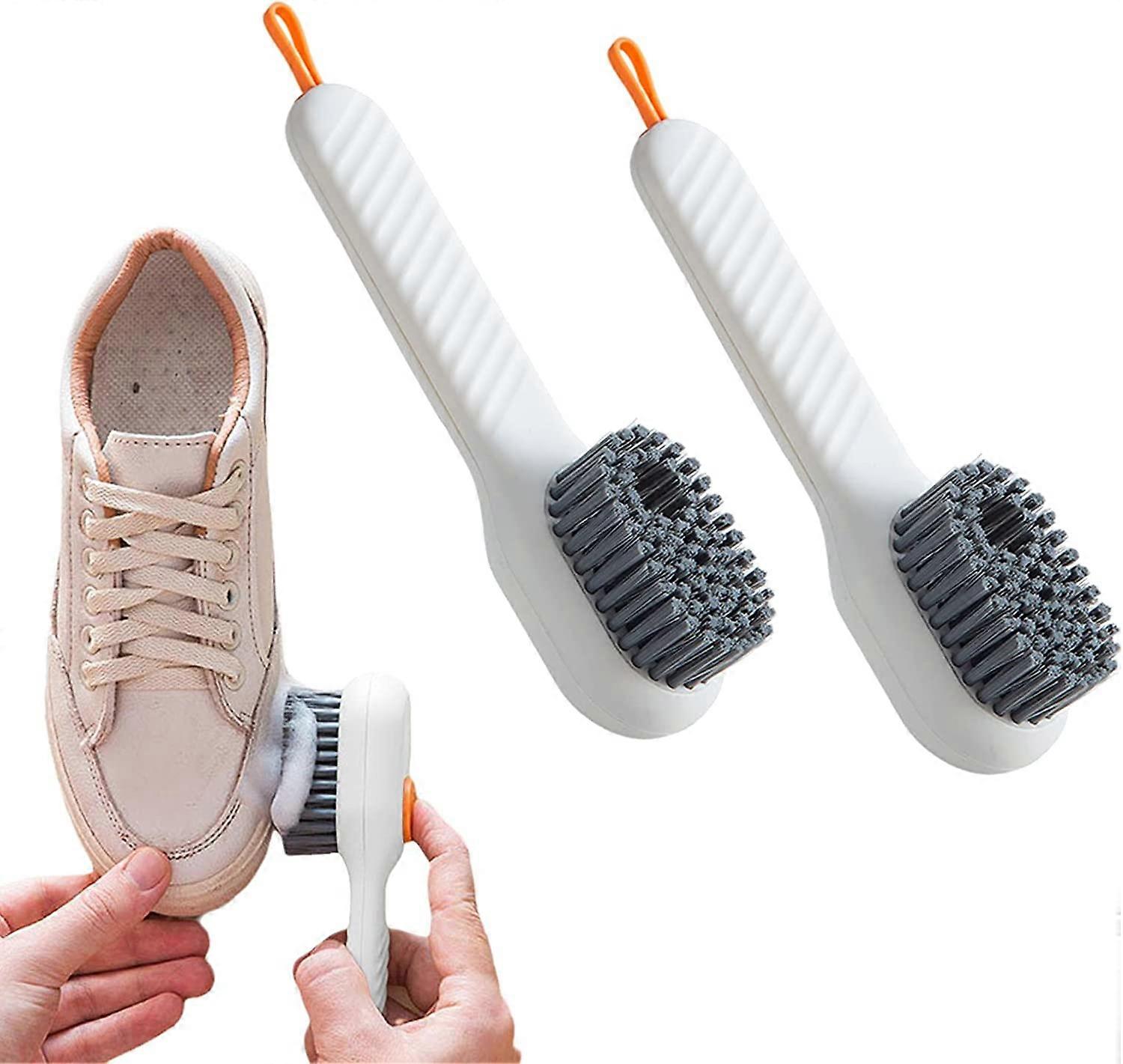 2 PCS Brosse À Chaussures Multifonctionnelle avec Boîte À Liquide Longue Poignée Automatique Liquide Ajoutant Brosse De Nettoyage-Ménage Brosse De Nettoyage À Poils Doux Ménage Cl