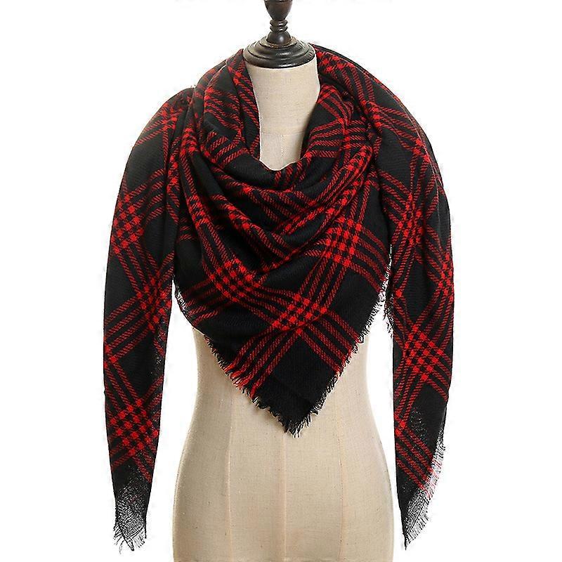 Womens Warm Scarf Square Shawls Infinity Scarves Stripe Plaid Rough Surface12#