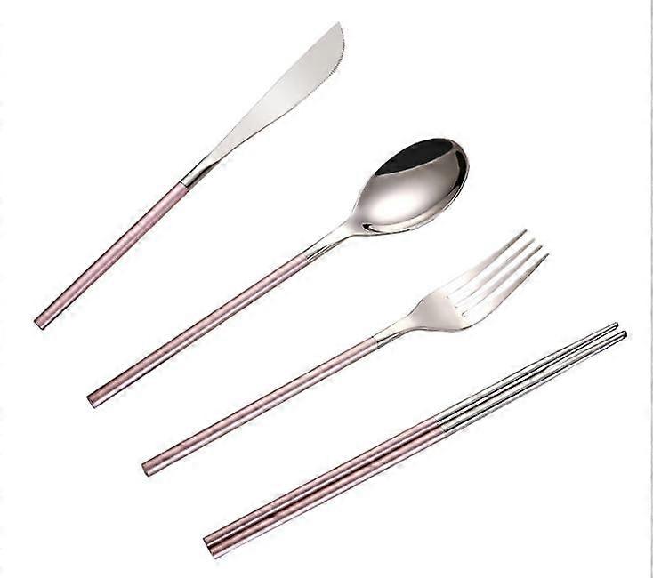 Portable Lunch Utensils Set for Work Office School,Reusable Stainless Steel Flatware Cutlery Set with Case, Knife + Salad Fork + Teaspoon + Chopsticks