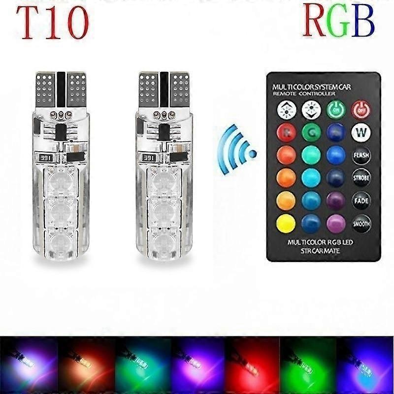 2 STKS T10 Waterdicht W5W 501 Auto Wig Zijlicht Gloeilamp-6SMD 5050 RGB 7 Kleuren LED Afstandsbediening Stroboscoop Flash Wedge Lamp Lamp