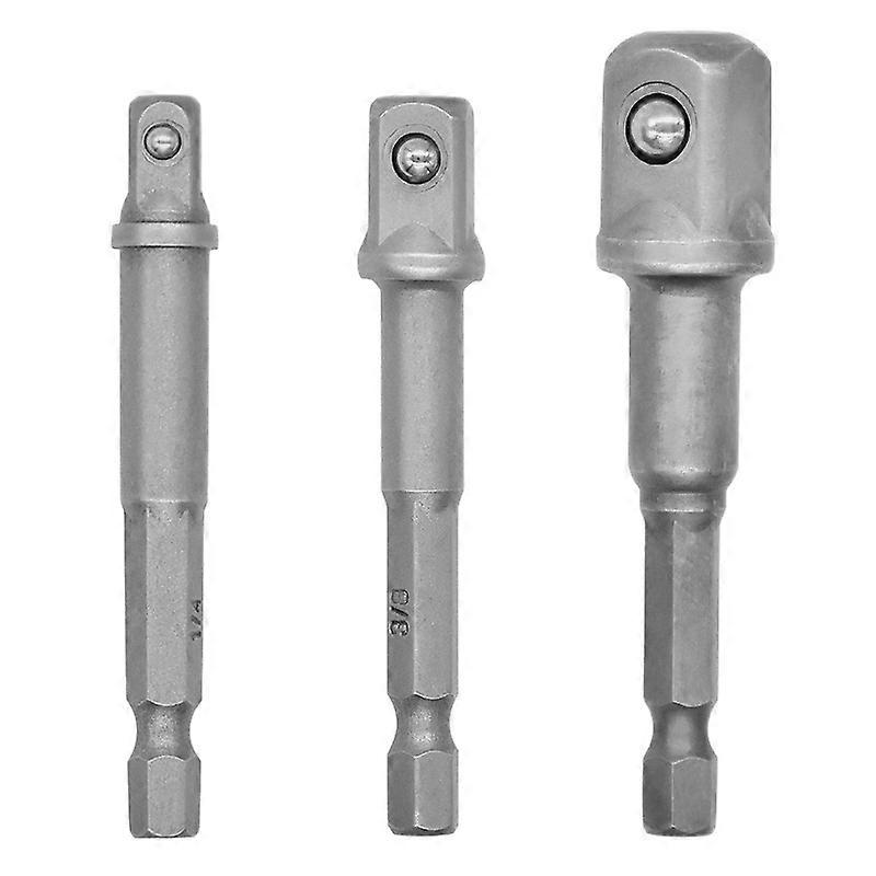 3-Piece Socket Adapter Set - Hex to Square for Drills, Sockets, Drivers and Bit Holders, 1/4, 3/8, 1/2 Inch