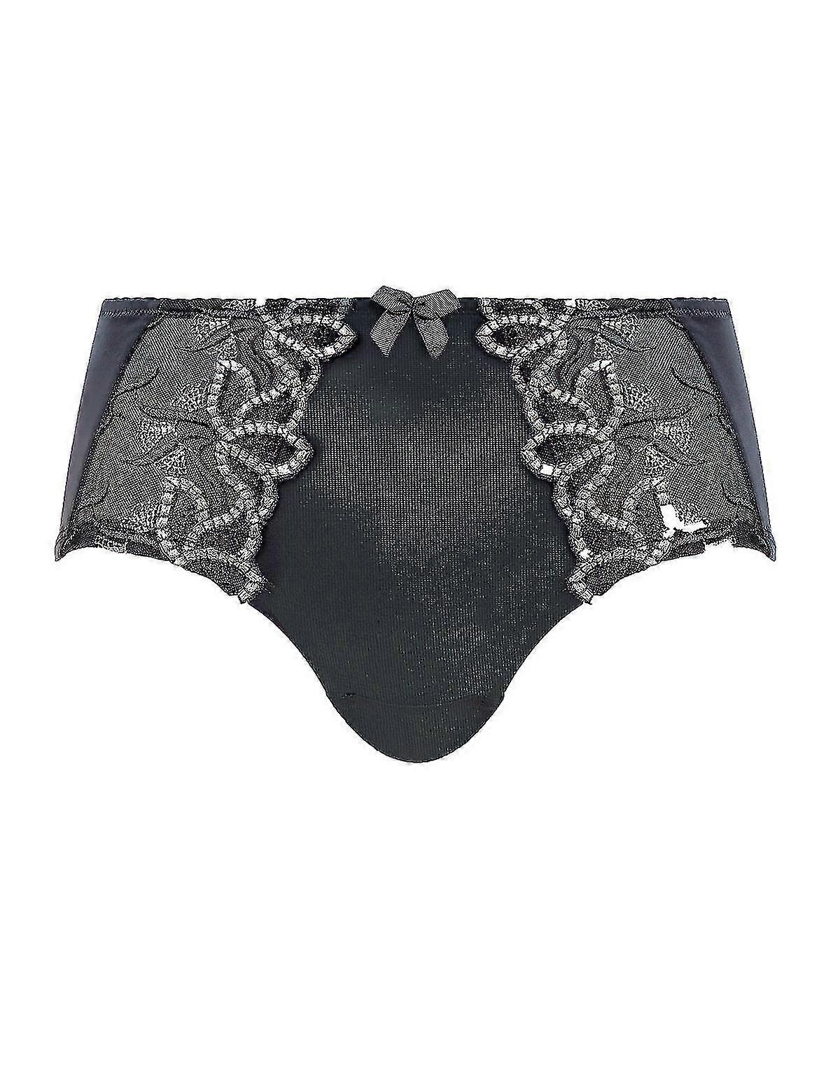 6583-D-010 Women'S Black Solid Colour Embroidered Knicker Shorties Boyshort