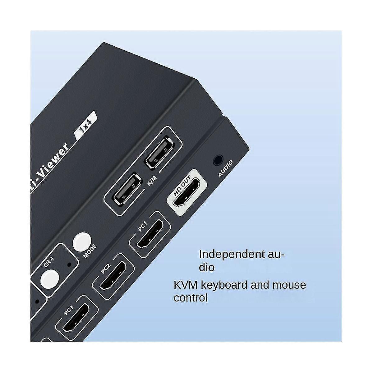 -compatible Video Switcher Four Port Switcher Screen Splitter 4k Hd Display Video Switcher Audio Converter Uk Plug